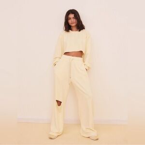 For Love And Lemons Pale Yellow Wide-Leg Drawstring Pants